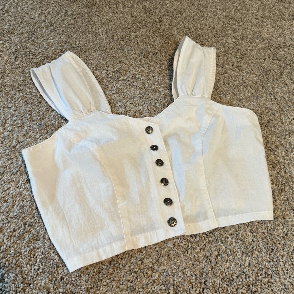 Vintage Gitano - Cropped White Tank w Button - M